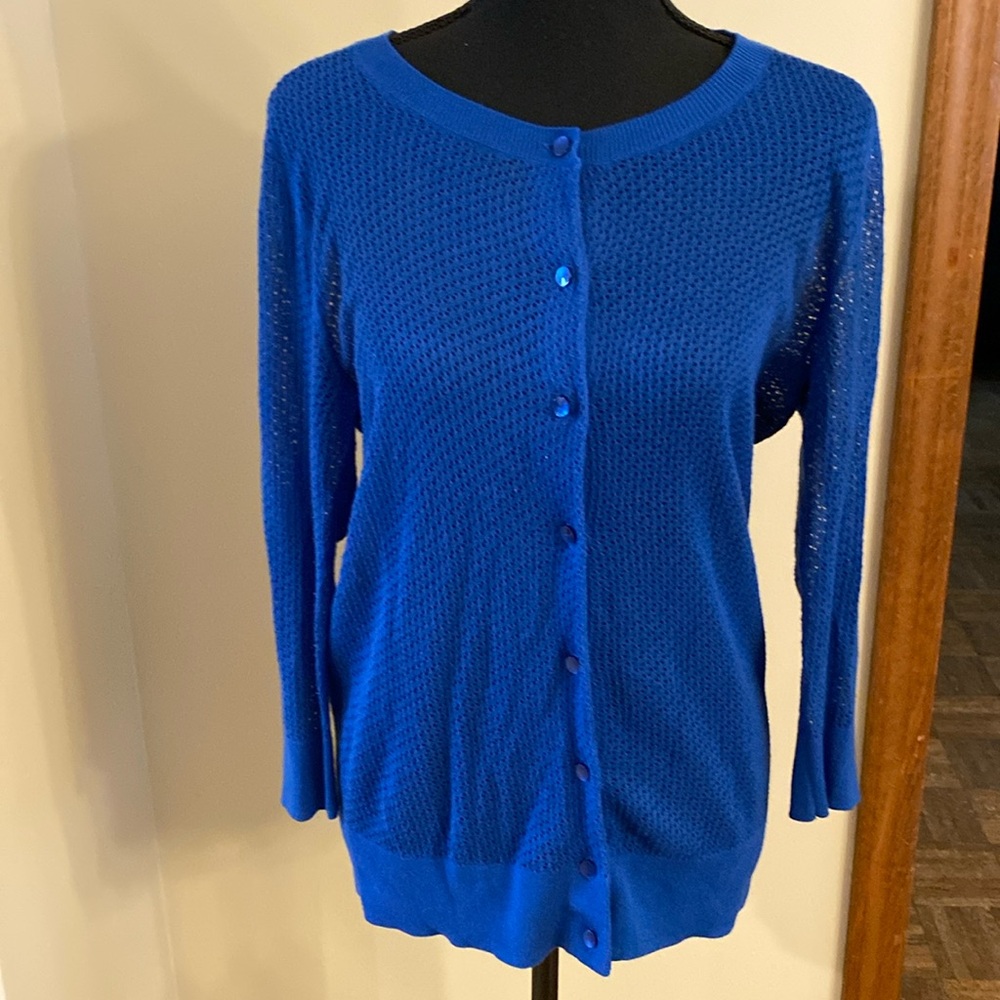 Talbots royal blue cardigan. Lightweight open weave. Size M.